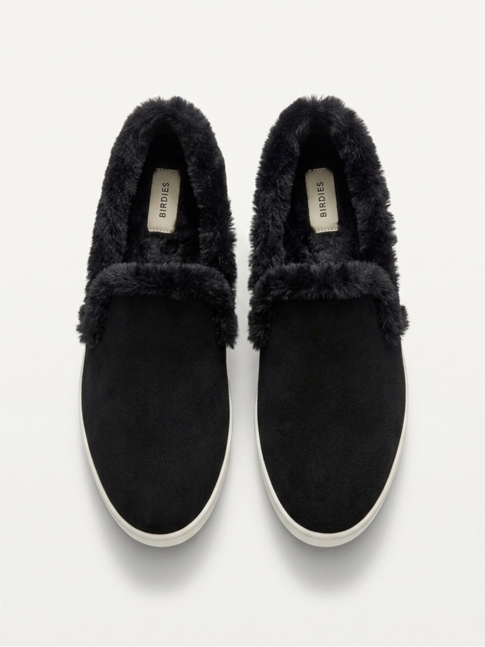 Birdies Black Faux-Fur Lined Slip-On Loafers size 9